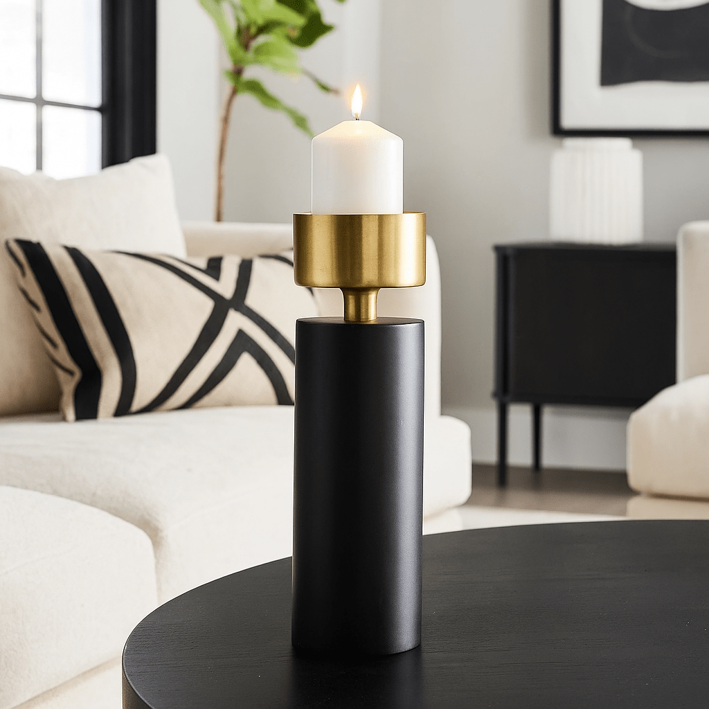 Avendris Large Black & Gold Candle Holder – Bold Elegant Accent